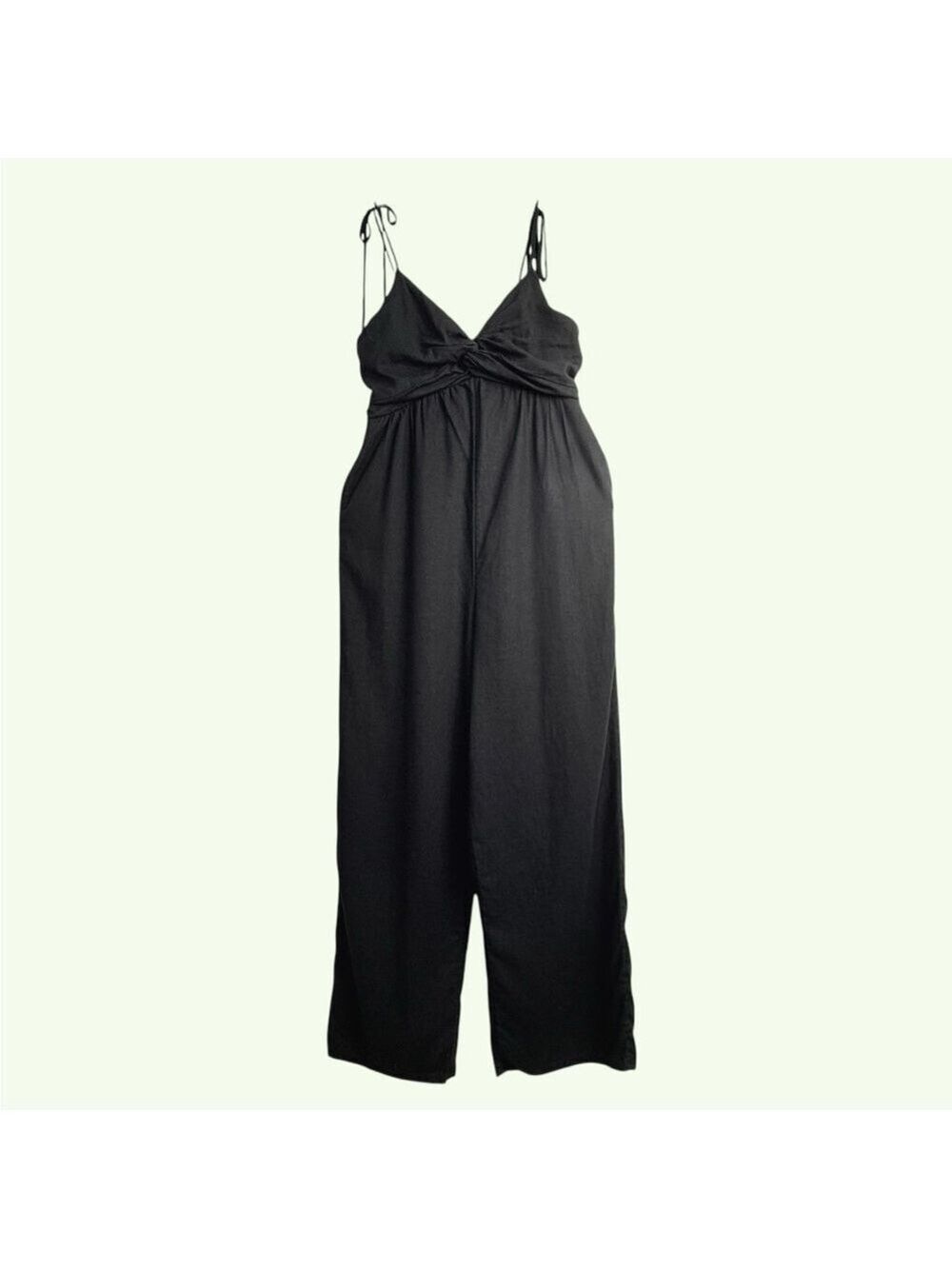 Old Navy Black Linen Blend Twist Cami Wide-Leg Jumpsuit S Lagom Boho Hippie Fest - Picture 2 of 11